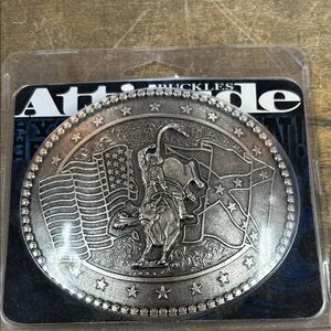 Metal belt buckle, Attitude Buckles 'He's Your Bull' rodeo design